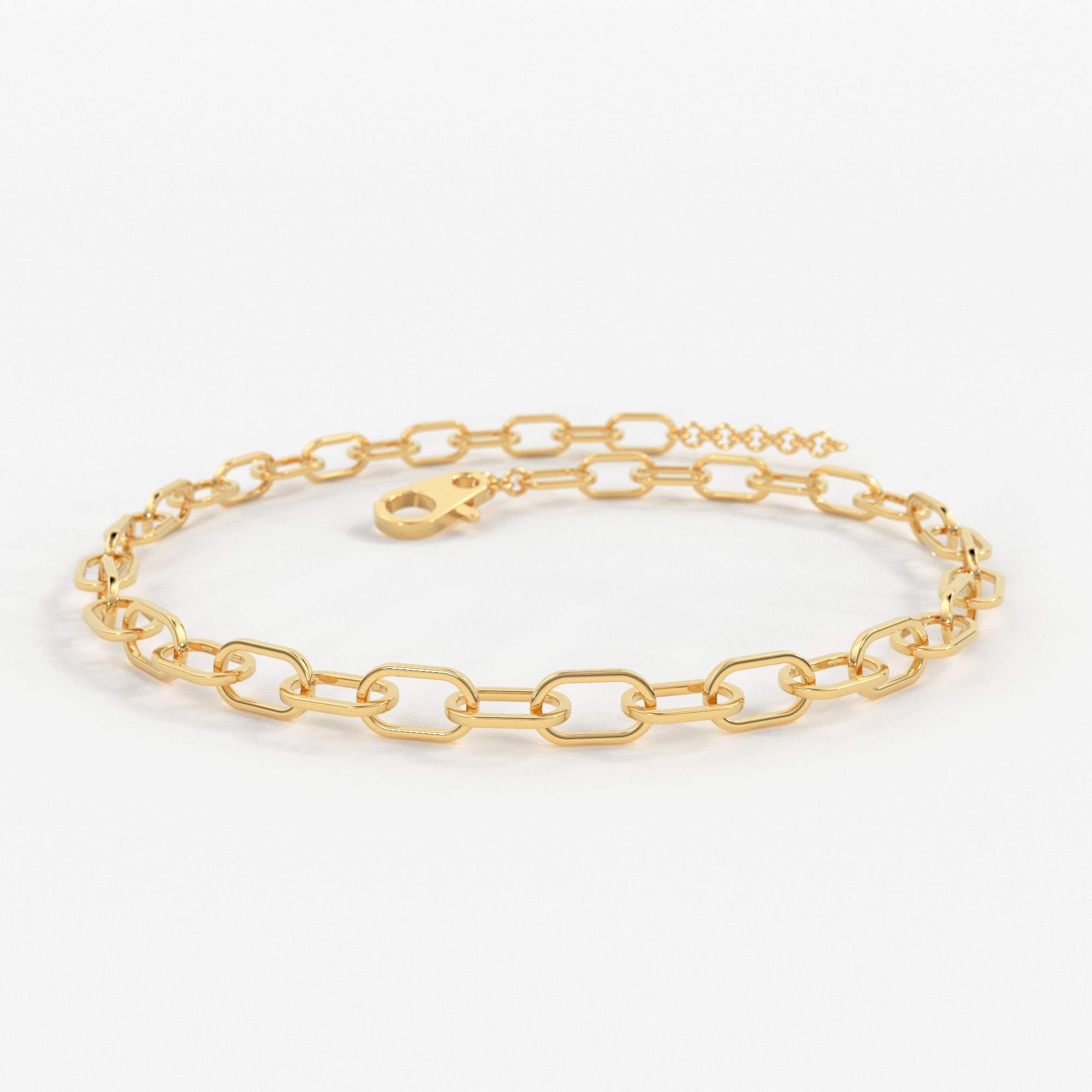 Paper Clip Bracelet / 14k Gold Paper Clip Link Bracelet 8 MM / Gold Link Chain Bracelet / Rectangle Link Staple Bracelet / Layering Bracelet - Jalvi & Co.