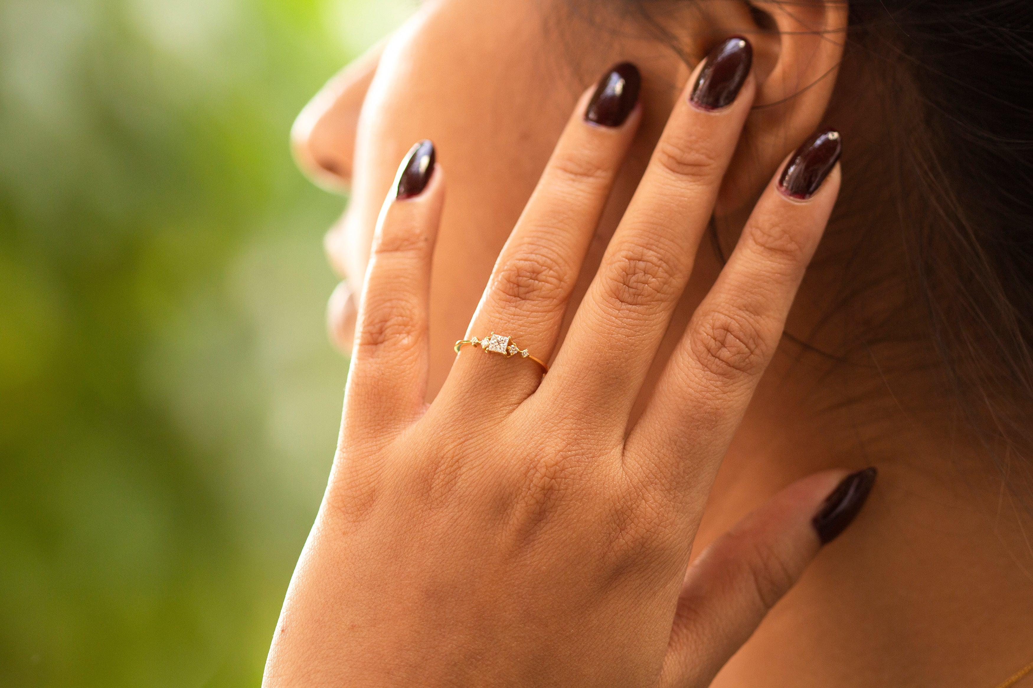 Princess Cut Diamond Wedding Band / 14k Gold Princess Cut and Round Diamond Women's Wedding Ring Available in Rose Gold White Gold
