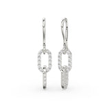Double Link Diamond Dangle Earrings / 14K Solid Gold Earring / Pave Diamond Earrings / Link Chain Dangle Drop Earrings / Gift for Her