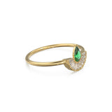 Art Deco Emerald Diamond Halo Gold Ring / Tapered Baguette Diamonds Cocktail Ring / Peacock Gemstone 14k Gold Ring / Baguette Diamond Designer Ring