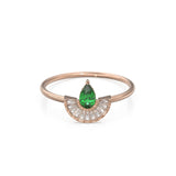 Art Deco Emerald Diamond Halo Gold Ring / Tapered Baguette Diamonds Cocktail Ring / Peacock Gemstone 14k Gold Ring / Baguette Diamond Designer Ring