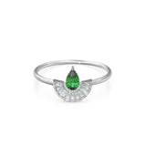 Art Deco Emerald Diamond Halo Gold Ring / Tapered Baguette Diamonds Cocktail Ring / Peacock Gemstone 14k Gold Ring / Baguette Diamond Designer Ring