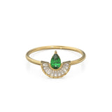 Art Deco Emerald Diamond Halo Gold Ring / Tapered Baguette Diamonds Cocktail Ring / Peacock Gemstone 14k Gold Ring / Baguette Diamond Designer Ring