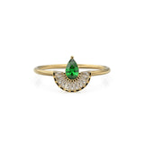 Art Deco Emerald Diamond Halo Gold Ring / Tapered Baguette Diamonds Cocktail Ring / Peacock Gemstone 14k Gold Ring / Baguette Diamond Designer Ring