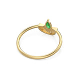 Art Deco Emerald Diamond Halo Gold Ring / Tapered Baguette Diamonds Cocktail Ring / Peacock Gemstone 14k Gold Ring / Baguette Diamond Designer Ring
