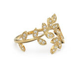 Leaf Gold Diamond Ring / Nature Inspired Motif Gold Band / Twisted Branch Gold Diamond Jewelry / Handmade Solid Gold Leaf Jewelry