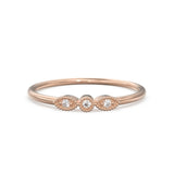 3 Stone Diamond Ring / Milgrain Gold Wedding Band / Rosette Leaf Gold Ring / Flower Leaf Motif Wedding Ring