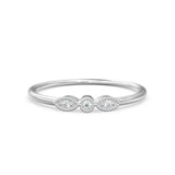 3 Stone Diamond Ring / Milgrain Gold Wedding Band / Rosette Leaf Gold Ring / Flower Leaf Motif Wedding Ring