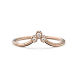 Three Brilliant Diamond Gold Band / Bezel Curved Band / Trio Round Gold Band White Diamond Ring / Handmade Dainty Ring