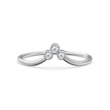 Three Brilliant Diamond Gold Band / Bezel Curved Band / Trio Round Gold Band White Diamond Ring / Handmade Dainty Ring