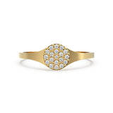 Signet Pave Diamond Ring / Circle Diamond Pinky Ring / Round Gold Band White Diamond Ring / Promise Ring