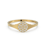 Signet Pave Diamond Ring / Circle Diamond Pinky Ring / Round Gold Band White Diamond Ring / Promise Ring