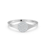 Signet Pave Diamond Ring / Circle Diamond Pinky Ring / Round Gold Band White Diamond Ring / Promise Ring