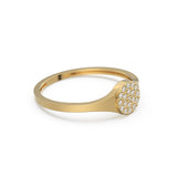 Signet Pave Diamond Ring / Circle Diamond Pinky Ring / Round Gold Band White Diamond Ring / Promise Ring