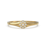 Signet Circle Diamond Ring / 14k Gold Motif Diamond Ring / Brilliant Round Diamond Ring / Dainty Minimalist Signet Diamond Wedding Band