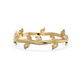 Leaf Solid Gold Diamond Ring / Vines Foliage 14k Gold Wedding Band / Floral Motif Diamond Ring for her / Nature Jewelry
