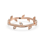 Leaf Solid Gold Diamond Ring / Vines Foliage 14k Gold Wedding Band / Floral Motif Diamond Ring for her / Nature Jewelry