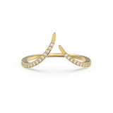 Curved Diamond Band in 14k Gold Band / Twist Diamond Ring / Crown Round Gold Band White Diamond Ring / Handmade French Pave Ring
