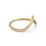 Curved Diamond Band in 14k Gold Band / Twist Diamond Ring / Crown Round Gold Band White Diamond Ring / Handmade French Pave Ring