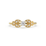 Leaf Diamond Band in 14k Gold / Vintage Flower Round Diamond Ring / Diamond Heart Engagement Floral Ring