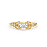 Leaf Diamond Band in 14k Gold / Vintage Flower Round Diamond Ring / Diamond Heart Engagement Floral Ring
