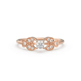 Leaf Diamond Band in 14k Gold / Vintage Flower Round Diamond Ring / Diamond Heart Engagement Floral Ring