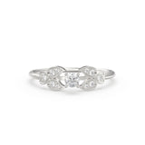 Leaf Diamond Band in 14k Gold / Vintage Flower Round Diamond Ring / Diamond Heart Engagement Floral Ring