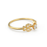 Leaf Diamond Band in 14k Gold / Vintage Flower Round Diamond Ring / Diamond Heart Engagement Floral Ring