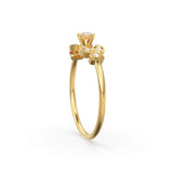 Leaf Diamond Band in 14k Gold / Vintage Flower Round Diamond Ring / Diamond Heart Engagement Floral Ring