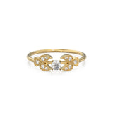 Leaf Diamond Band in 14k Gold / Vintage Flower Round Diamond Ring / Diamond Heart Engagement Floral Ring