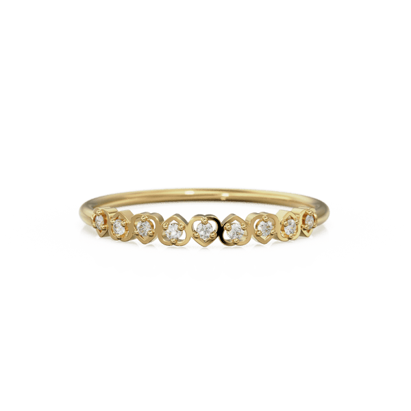 Heart Diamond Band in 14k Gold / Heart Diamond Ring / Gold Band White Diamond Ring / Genuine Diamond Wedding Band