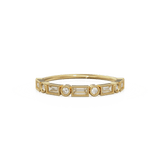 Baguette Diamond Ring / 14k Gold Baguette & Round Diamond Milgrain Bezel Half Eternity Ring / Diamond Stacking Ring / Diamond Wedding Band
