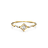 Princess Cut Diamond Wedding Ring / French Pave Diamond Wedding Band / Tiny Diamond Solitaire Ring / 14k Gold Jewelry Gift for her