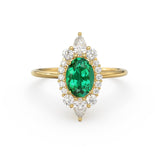 Oval Emerald Halo Ring in 14k Gold / Emerald Halo Engagement Ring / May Birthstone Ring / Natural Emerald Ballerina Ring