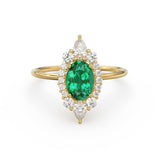 Oval Emerald Halo Ring in 14k Gold / Emerald Halo Engagement Ring / May Birthstone Ring / Natural Emerald Ballerina Ring