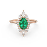 Oval Emerald Halo Ring in 14k Gold / Emerald Halo Engagement Ring / May Birthstone Ring / Natural Emerald Ballerina Ring