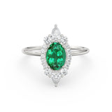 Oval Emerald Halo Ring in 14k Gold / Emerald Halo Engagement Ring / May Birthstone Ring / Natural Emerald Ballerina Ring