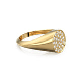 14k Gold Diamond Signet Ring / Micro Pave Diamond Pinky Ring in 14k Gold / Gold Ring / Pave Pinky Disc Ring / Gift for Mom, Birthday Gift