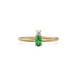 Emerald Ring / Emerald Engagement Ring in 14k Gold / Oval Cut Natural 2 Stone Emerald Diamond Ring / May Birthstone / Promise Ring