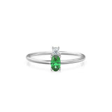 Emerald Ring / Emerald Engagement Ring in 14k Gold / Oval Cut Natural 2 Stone Emerald Diamond Ring / May Birthstone / Promise Ring