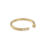 14k Gold Pave Diamond Open Cuff Diamond Ring / Open Design Stackable Ring / Minimal 3 Stone Dainty Stacking Diamond Ring