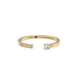 14k Gold Pave Diamond Open Cuff Diamond Ring / Open Design Stackable Ring / Minimal 3 Stone Dainty Stacking Diamond Ring