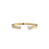 14k Gold Pave Diamond Open Cuff Diamond Ring / Open Design Stackable Ring / Minimal 3 Stone Dainty Stacking Diamond Ring