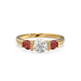 14k Gold Diamond Engagement Ring / 5.00mm Round Diamond Ruby Ring / Unique Natural Ruby and Diamond Ring / July Birthstone Gift
