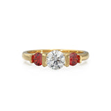 14k Gold Diamond Engagement Ring / 5.00mm Round Diamond Ruby Ring / Unique Natural Ruby and Diamond Ring / July Birthstone Gift