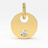 10mm Round Diamond 14k Solid Gold Charm Pendant, Diamond Pendant, Diamond Charm, Solid Gold Finding