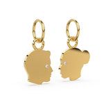 14k 18k Couple Face Cutout Solid Gold and Diamonds Charm Pendant / Diamond Face Pendant / 13mm