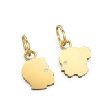 14k 18k Couple Face Cutout Solid Gold and Diamonds Charm Pendant / Diamond Face Pendant / 13mm