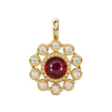 Brilliant Round Ruby & Genuine Diamond Solid Gold Charm Pendant / 14k 18k Solid Gold Ruby Pendant / Ruby Charm