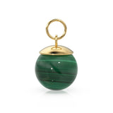 14k Solid Gold Round Ball Gemstone Charm / Natural Larimar Malachite Labradorite Pearl Opal Pendant / Yellow Gold Jewelry Making Finding
